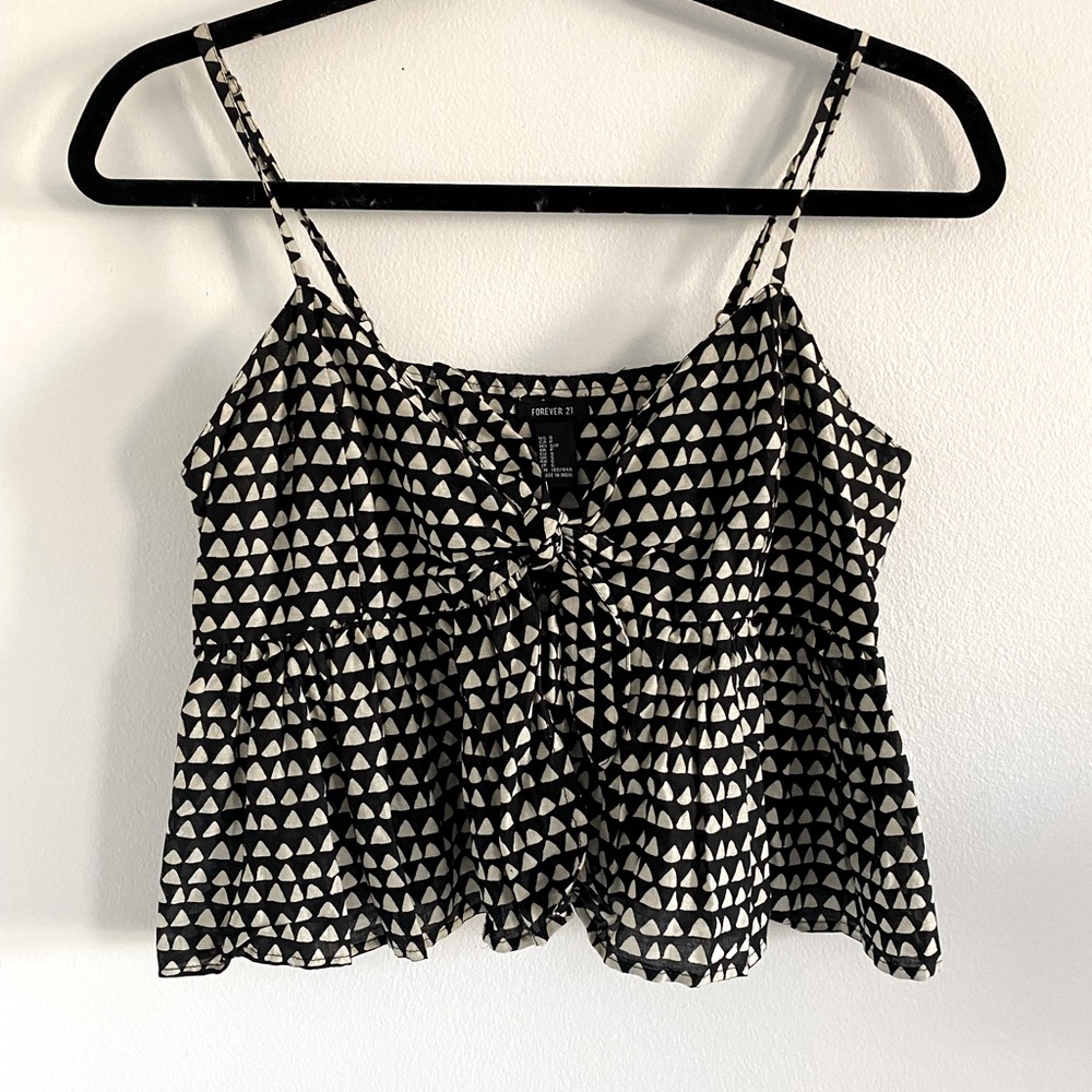 Tie Front Black and Nude Crop Top